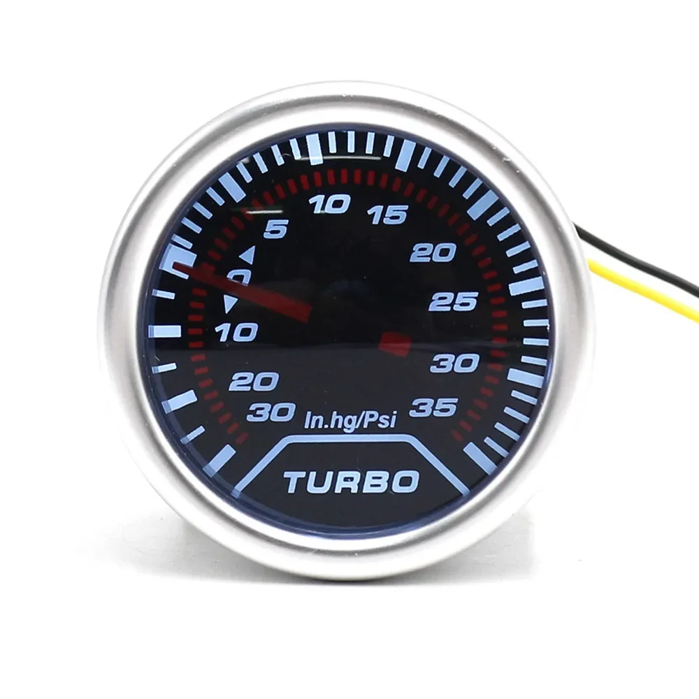 2"52mm 12V Racing Car Auto Turbo Boost Gauge -30In.hg~35PSI Smoke Lens Turbo Kit White LED Display Pressure Meter