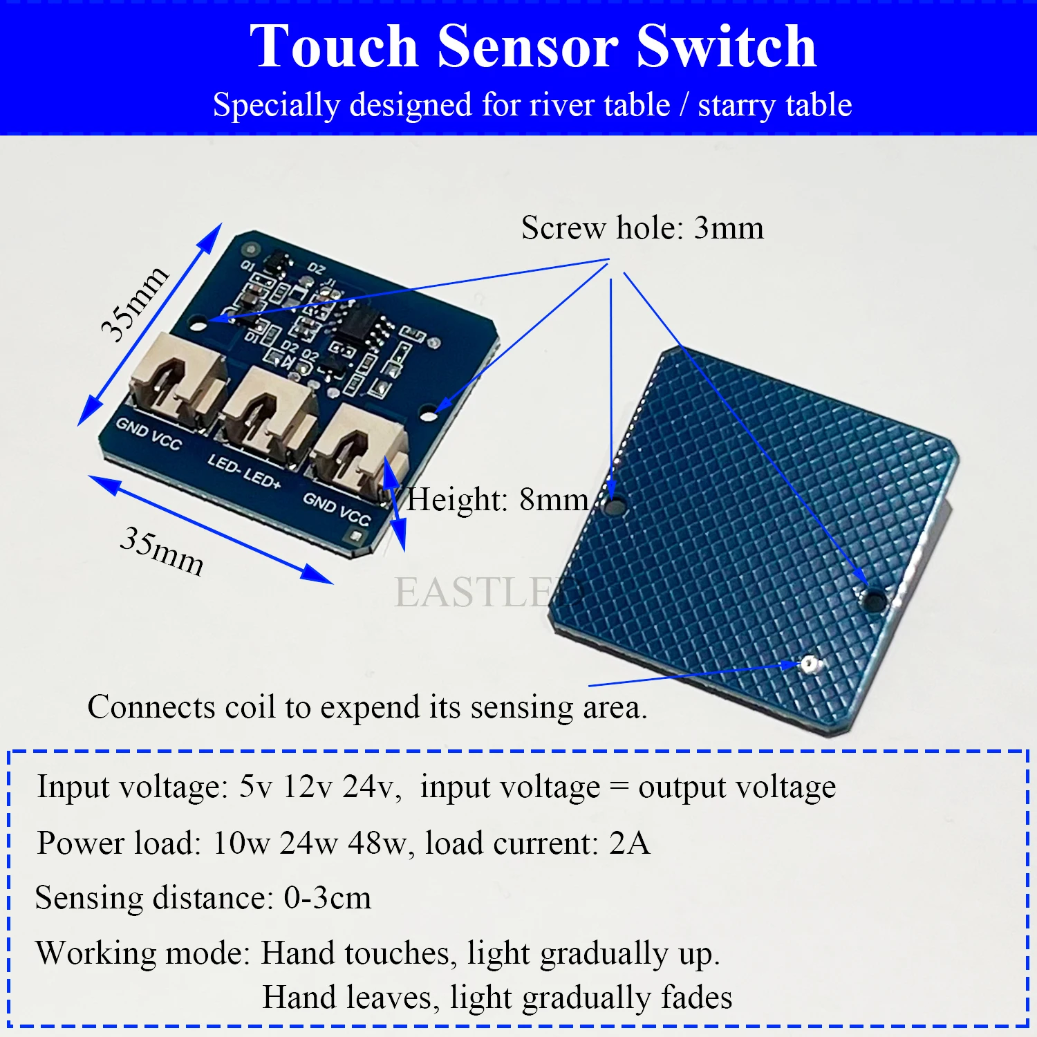 Touch Sensor Switch Board para River Table, Tiktok Sensing Inductor com tiras de LED, Sensor PCB, DC 5V, 12V, 24V, DIY, 2A, 10pcs