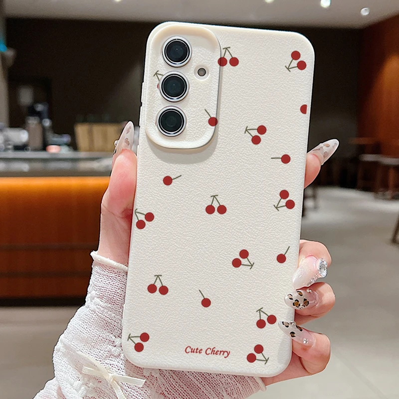 Red Cherry Leather Texture Silicone Phone Case Cover