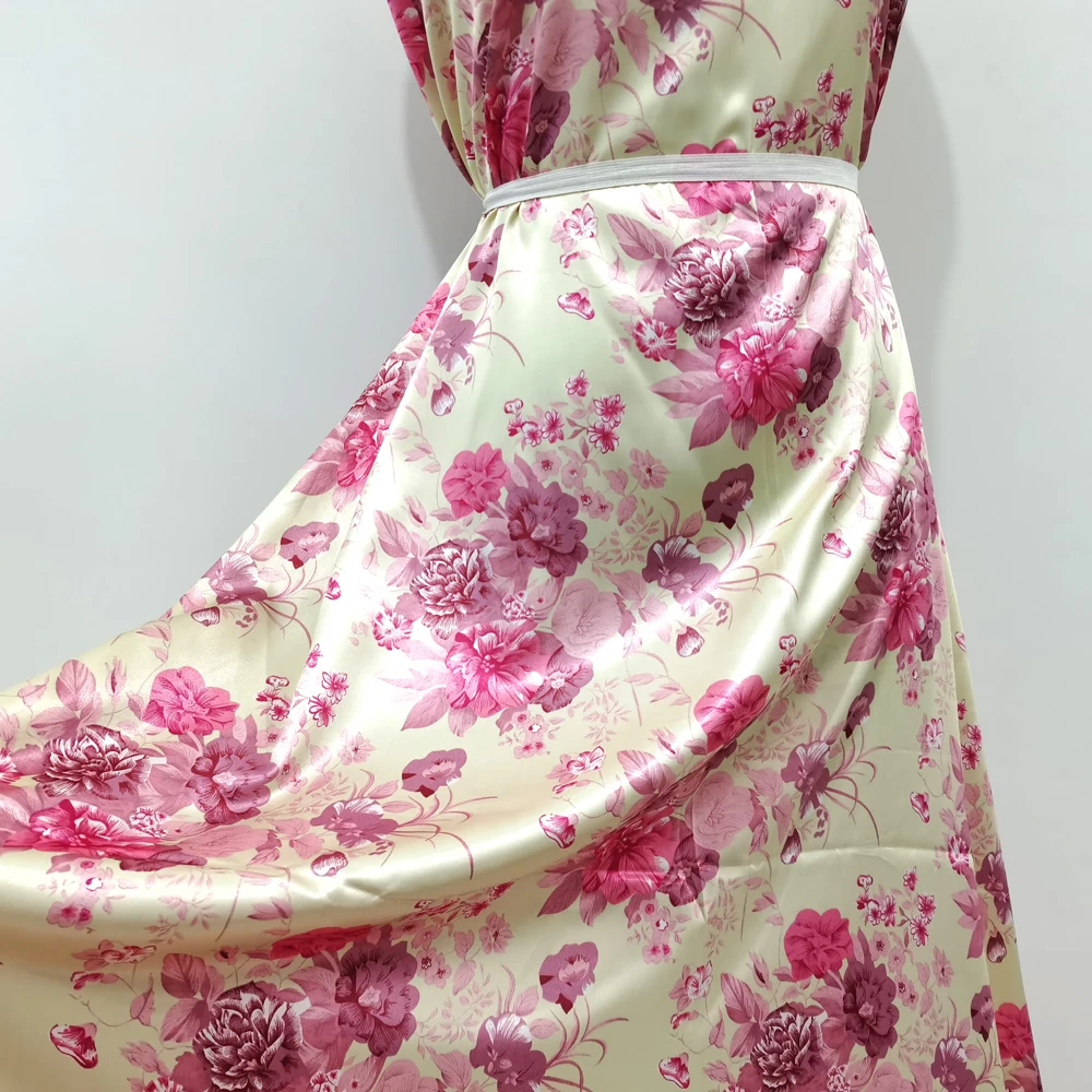 1 Meter x 1,48 Meter Blumen-Satinstoff Weicher Polyester-Charmeuse Vintage-Stoff – Detail 14
