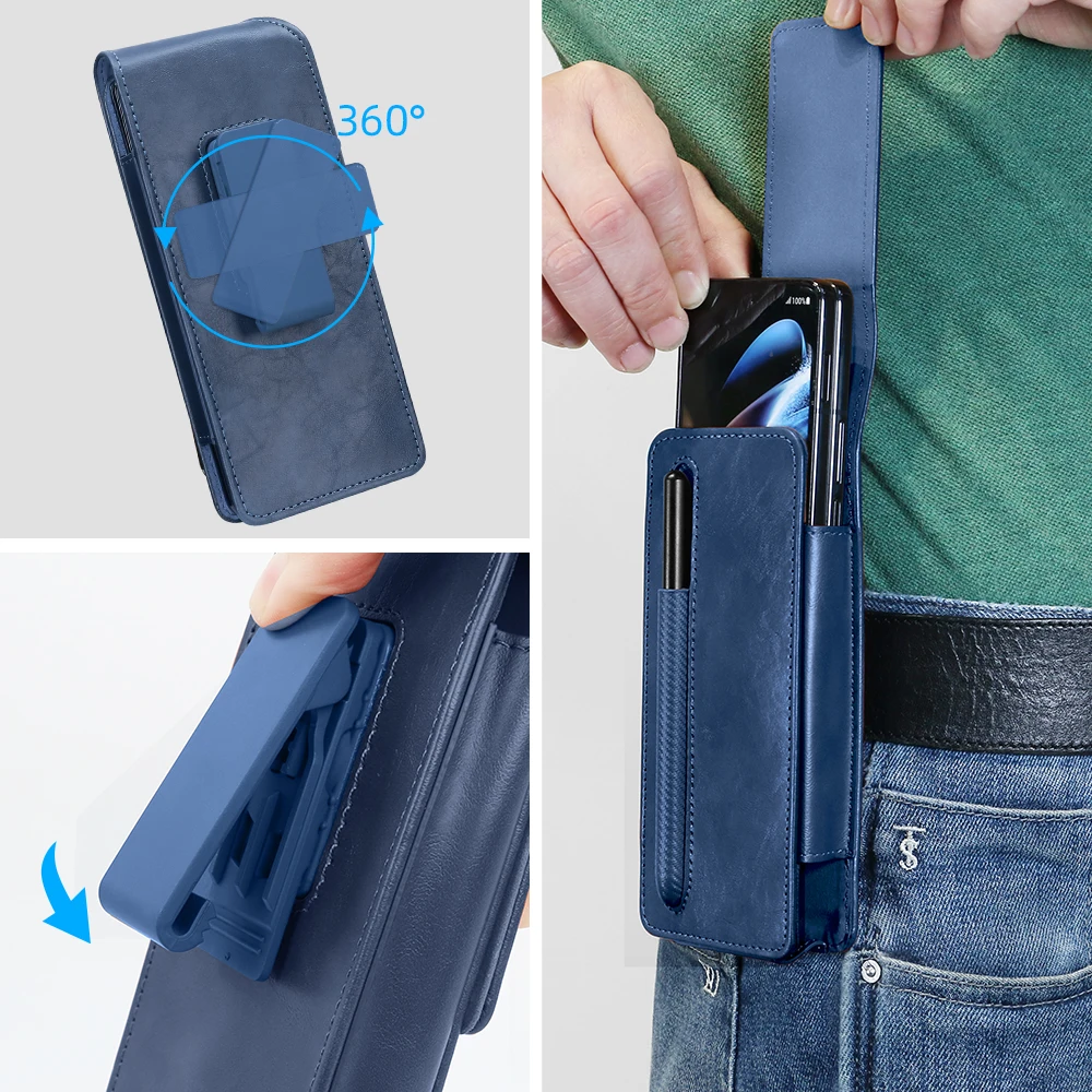 Premium PU Leather Foldable Phone Waist Bag with Pen Holder