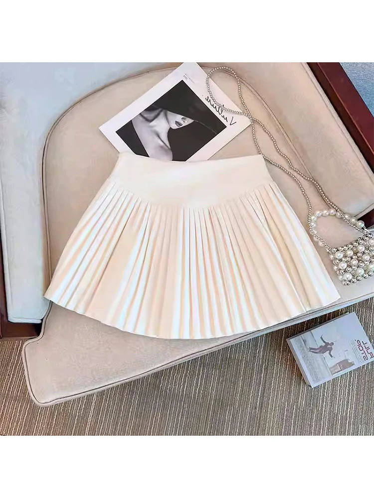 Women White A-line Pleated Skirt Vintage Y2k Mini Skirt Harajuku