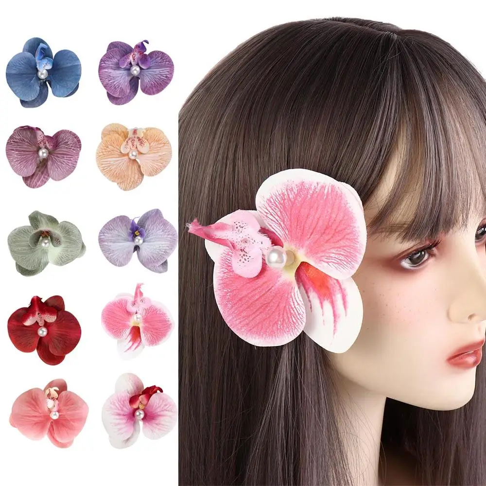 Cloth Flower Hair Clip Cute Pearl Korean Style Girl Hair Clip Bohemian Style Female Hair Accessories Orchid Flower Hairpin Girl