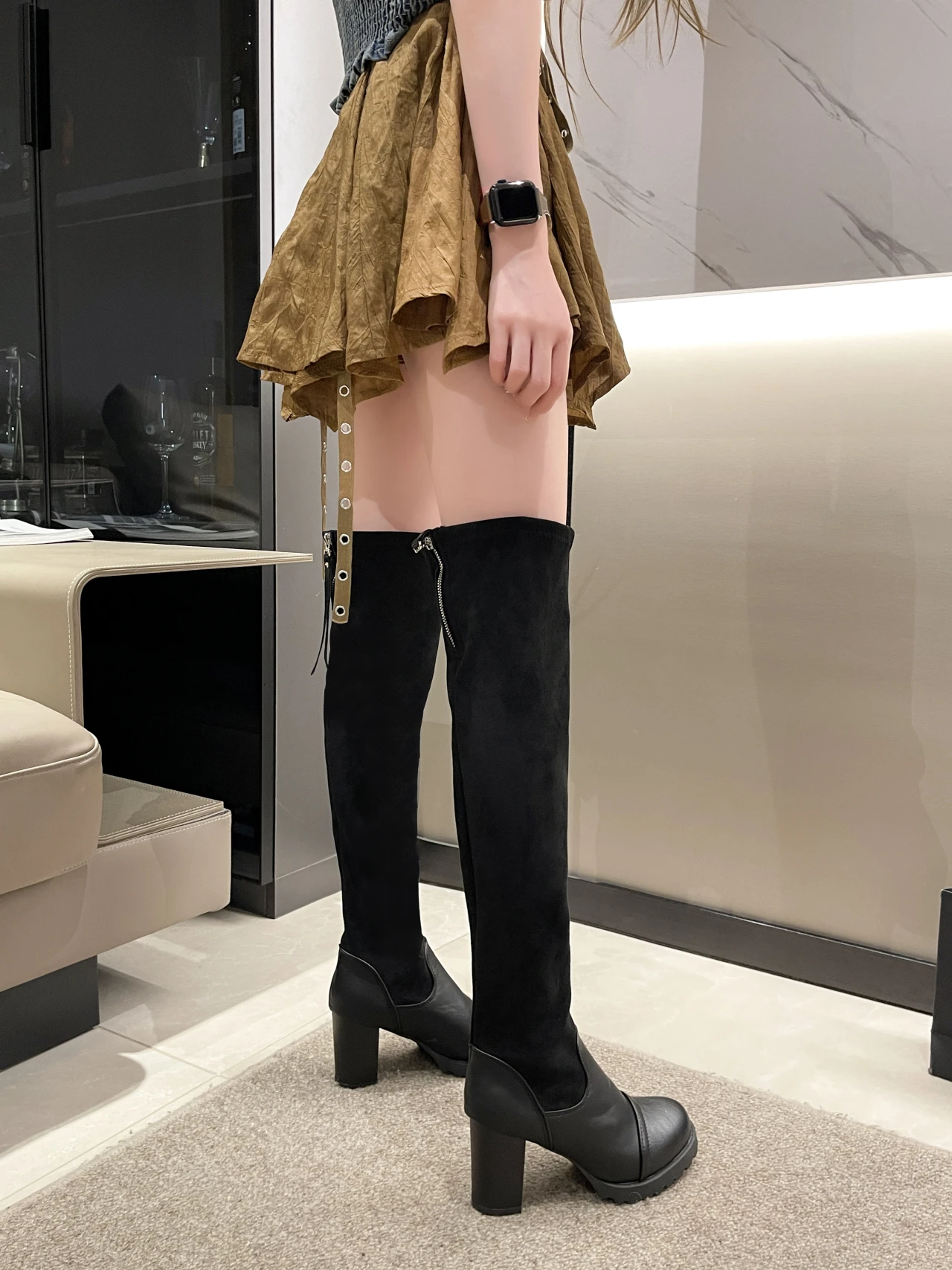 New Korean Long Tube Over The Knee Boots Version of The Elastic Thick Women's Boots High Heel Stovepipe Women's Boots goth shoes