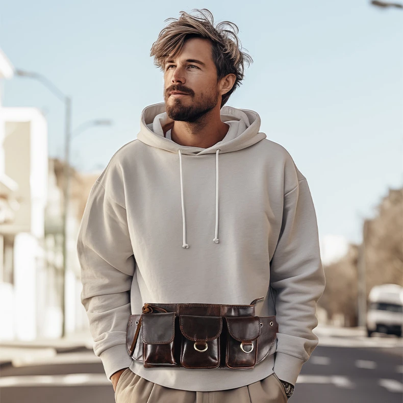 Retro Men's Leather Waist Bag Large Capacity Crossbody Chest Bag Motorcycle Cowhide Phone Bags