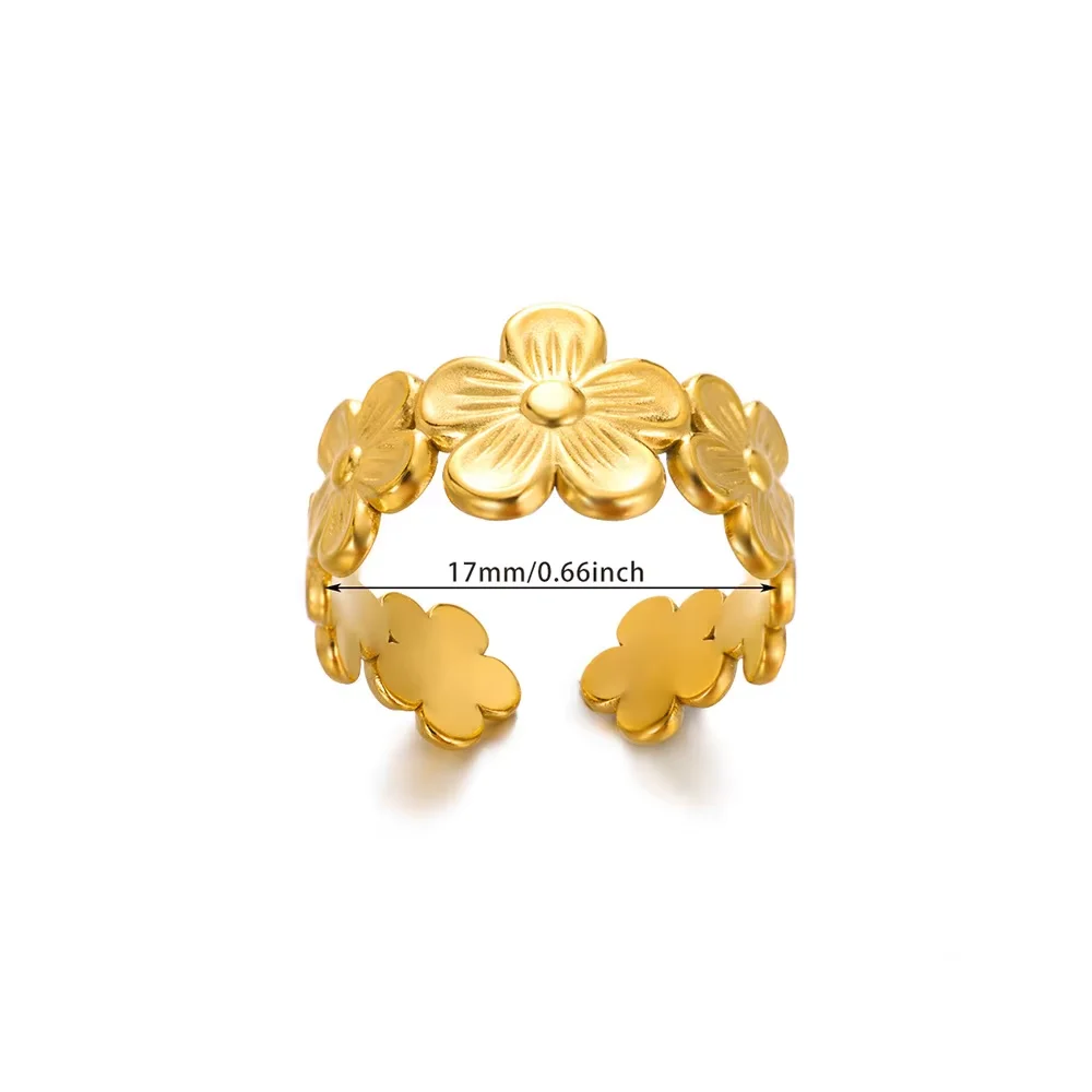 Stainless Steel Flower Open Rings For Women Wedding Heart Jewelry Gold Color Geometric Hollow Ring Daily Accessories Gift