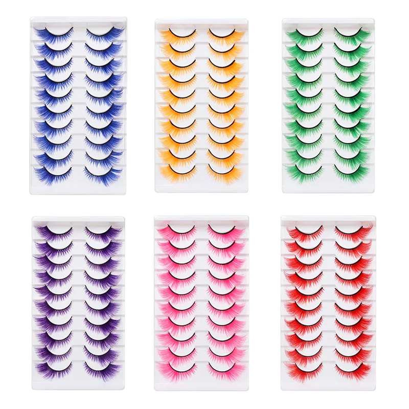 Colorful Fake eyelashes Halloween Makeup Products Blue Red Pink False Eyelashes Extension Colored Lashes make up Cosplay fake eyelashes false eyelashes
