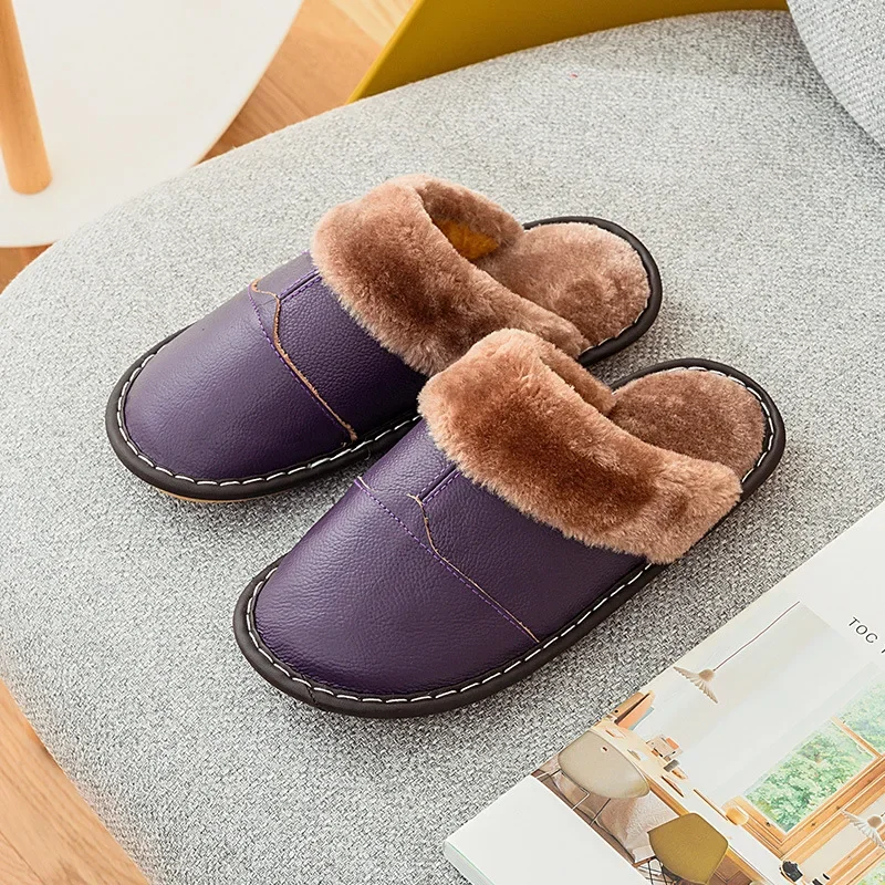 Warm Home Slippers Women 2024 New Waterproof Non-Slip Indoor Cotton Shoes Men Slippers Plush Warm Winter Couple Shoes