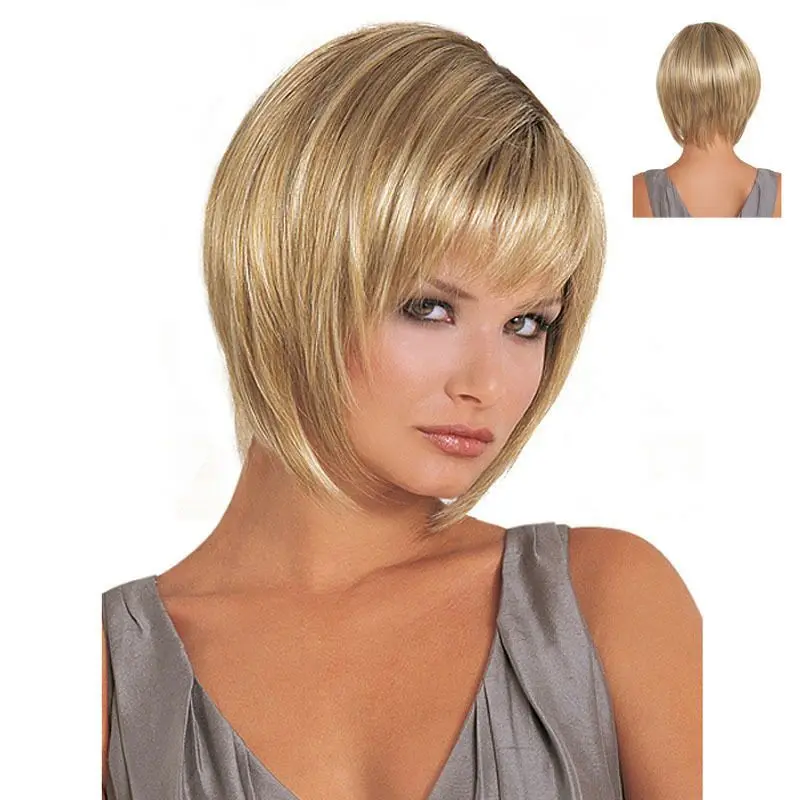 NEW Wig Fashion Short Hair Light Blond Hair Side Split Short Straight Hair Chemical Fiber Wig Head Cover Wig for Women Girls стойкая крем краска очень светлый медный блондин 9 4 luxury hair color very light copper blond 9 4