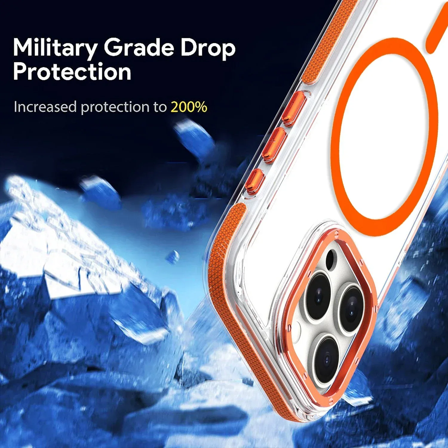 Luxury Shockproof MagSafe Wireless Charging Clear Case with Magnetic Cover