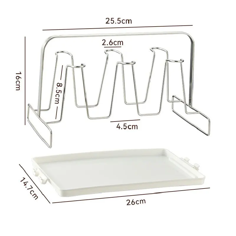 Stainless Steel Cup Holder With Water Collection Tray, Inverted Drain Glass Cups Holder, Metal Household 6 Cups Holder