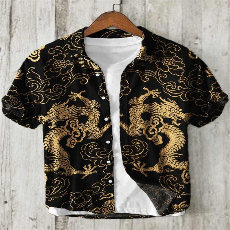 Men's Ice Silk Short sleeved Shirt Summer Japanese Loose Size Men's Thin Hawaiian Half sleeved Shirt Trendy Brand Flower 6