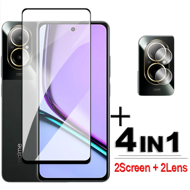 

4in1 For Realme C67 Glass Realme C30s C31 C33 C51 C53 C55 C67 Tempered Glass 2.5D Full Cover Screen Protector For Realme C67 4G