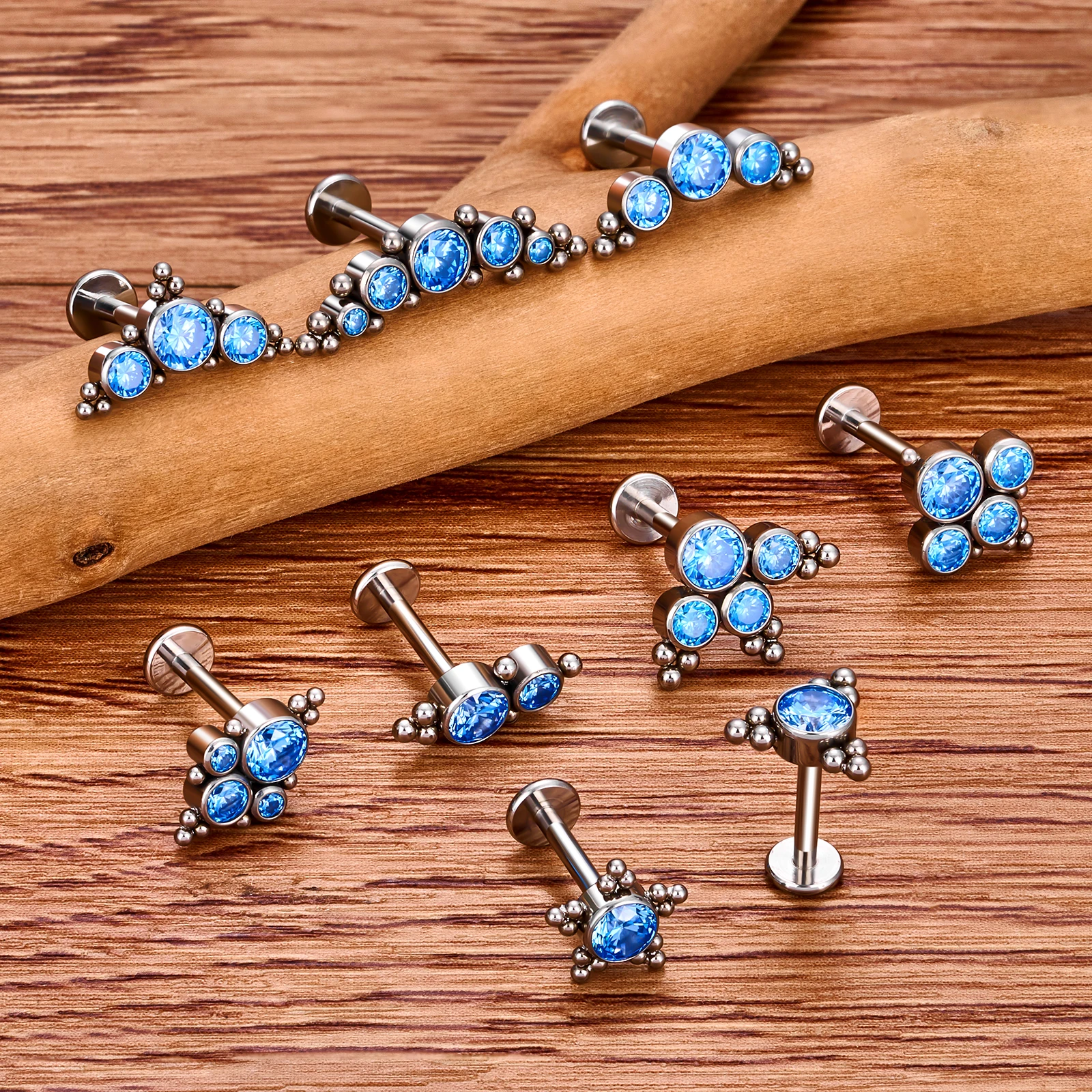 ASTM F136 티타늄 스타 펜던트 CZ 라브렛 스터드 물방울 트라거스 연골 귀걸이 플랫백 헬릭스 셉텀 바디 피어싱 쥬얼리