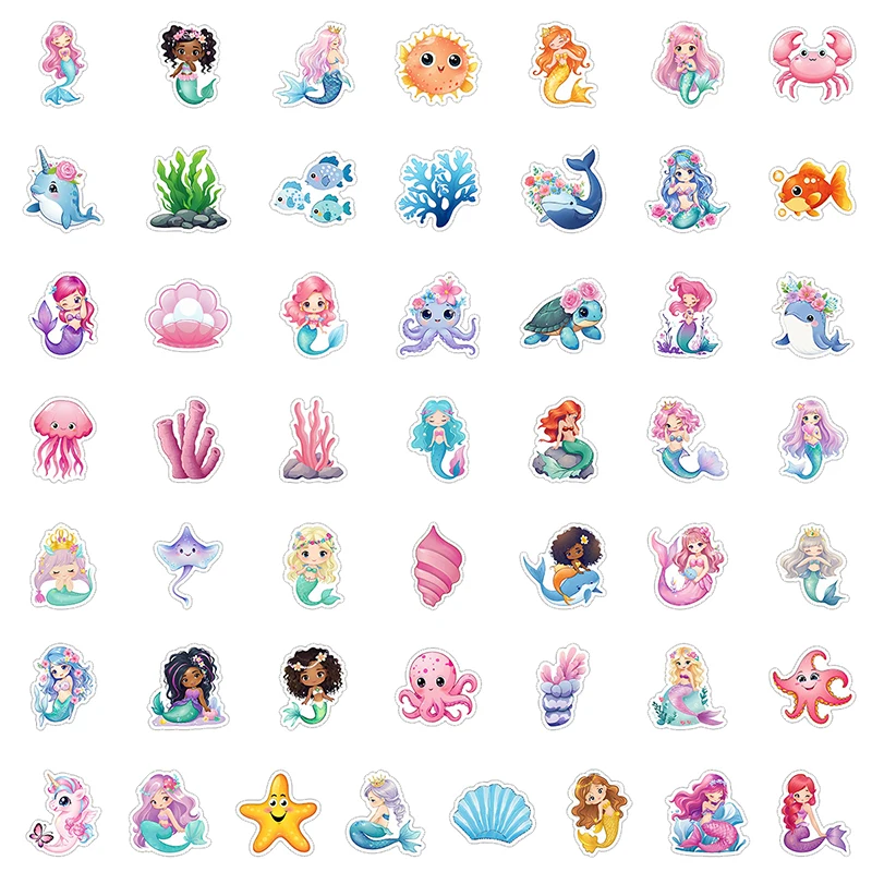 100PCS 사랑스러운 인어 공주 스티커 어린이 DIY 장식 헬멧 편지지 물병 자전거 기타 미적 데칼 장난감 선물
