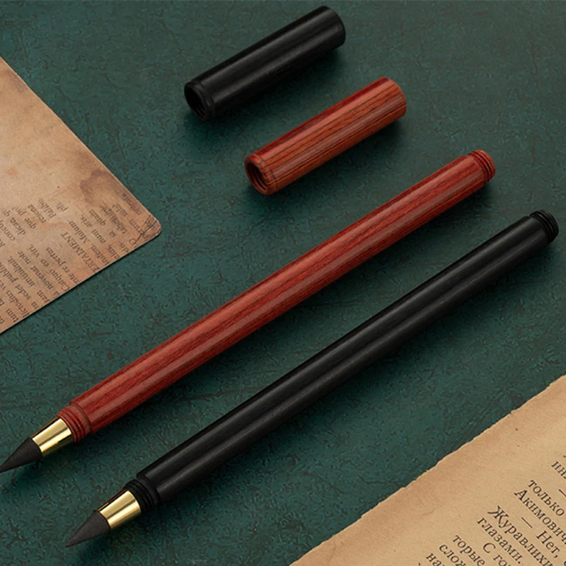 Natural Sandalwood Wood Eternal Pencil Black Technology No Sharpening Pencil Write Continuously Without Ink Pen Student Supplies