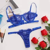 Lingerie sexy femme dentelle sous-vêtements transparents fée broderie bref ensembles kit de soutien-gorge délicat push up Breves ensembles mince soutiens-gorge érotiques 5