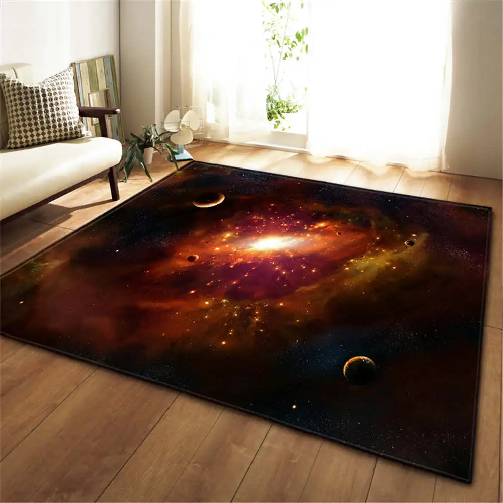 Universe Planet Nebula Living Room Area Rug Galaxy Space 3D Carpet Boys Bedroom Rug Kids Play Mats Flannel Absorbent Kitchen Mat