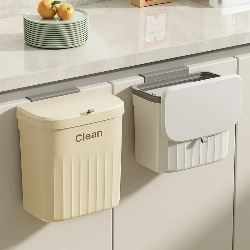 Trash Can 8.5/12L Kitchen Trash Can With Lid Wall Mounted Hanging Trash Bin Garbage Can for Cabinet Under Sink Waste Garbage Compost Bin