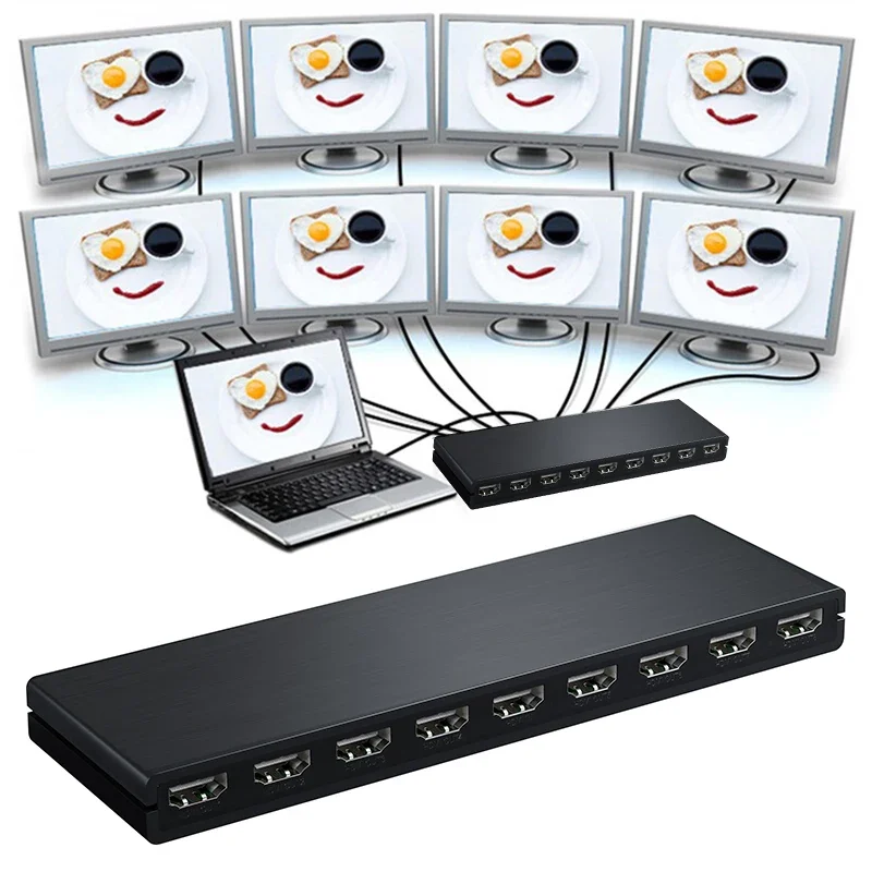 HDMI Splitter 4K 1x8 1 In 8 Out 1080P Full HD Audio Video Distributor Converter for DVD PS3 Xbox PS4 Laptop PC to 8 TV Monitor