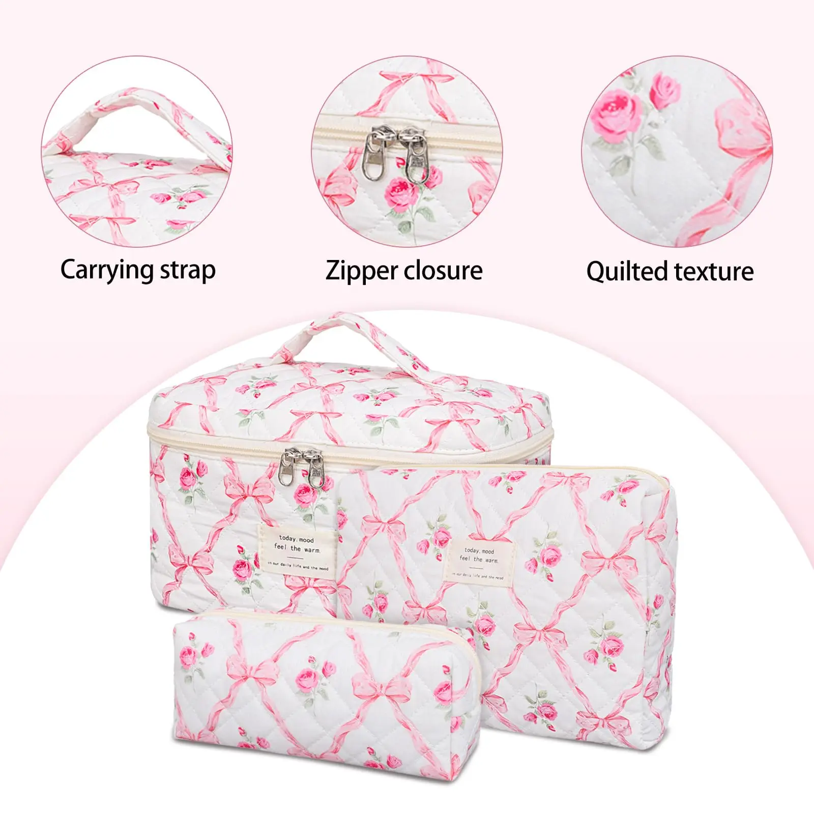 Fashion Vintage Flower Women Makeup Bag Cotton Tote Portable Female Cosmetic Storage Handbag Travel Organizer Zipper Quilted Bag 3