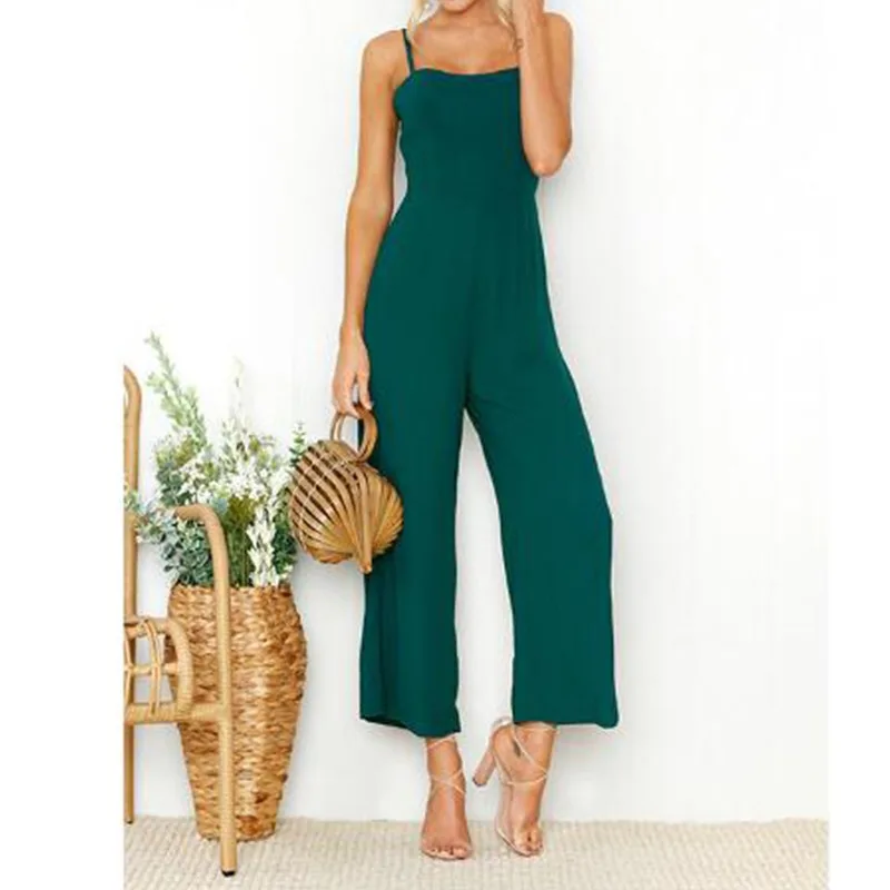 Ladies Sleeveless Straight Rompers Overalls Summer Fashion Casual Spaghetti Strap Jumpsuit Women Sexy Backless Solid Jumpsuits
