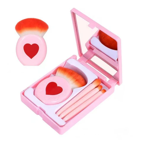 Pink Travel Portable Makeup Brushes Set with HD Mirror Storage Box Folding Cosmetic Make Up Brush Beauty Tools Maquiagem