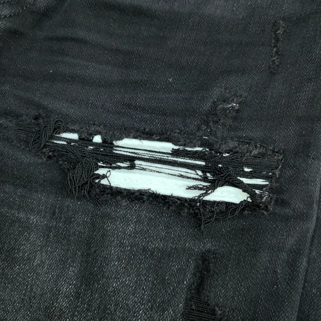 men  retro washed white leather patch distressed black jeans 4