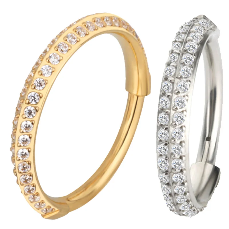

ASTM F136 Titanium EAR PIERC Double Row Zircon Ring Hoop Nose Rings Hinged Clicker Labret Tragus Cartilage Earring Body Piercing