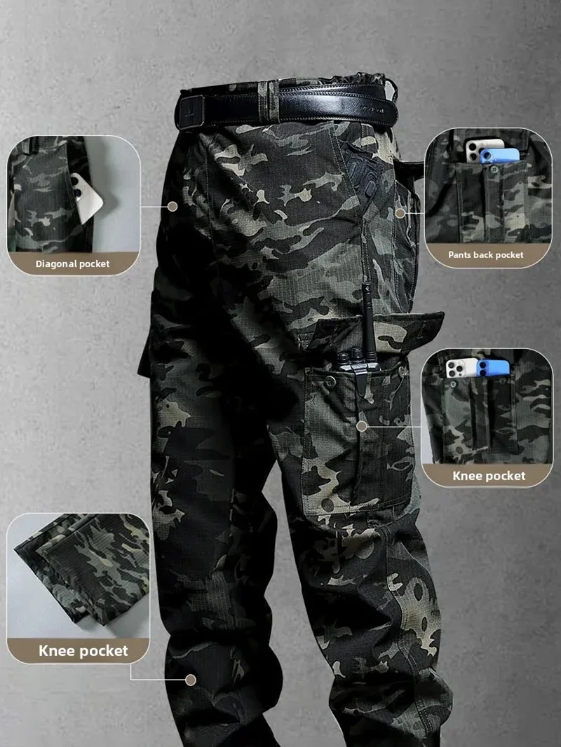 Wear-Resistant Cargo Pants Men Casual Work Stretch Trousers Breathable Multi-Pocket Outdoor Waterproof Training Hiking Pant Male