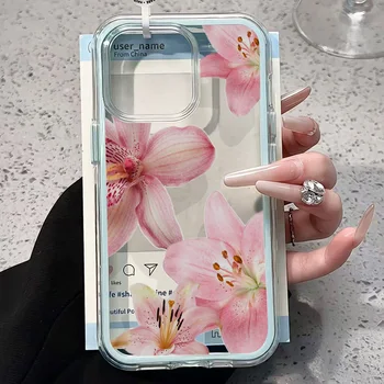 Pink Lily Flower Clear Phone Case For iPhone - Image 3
