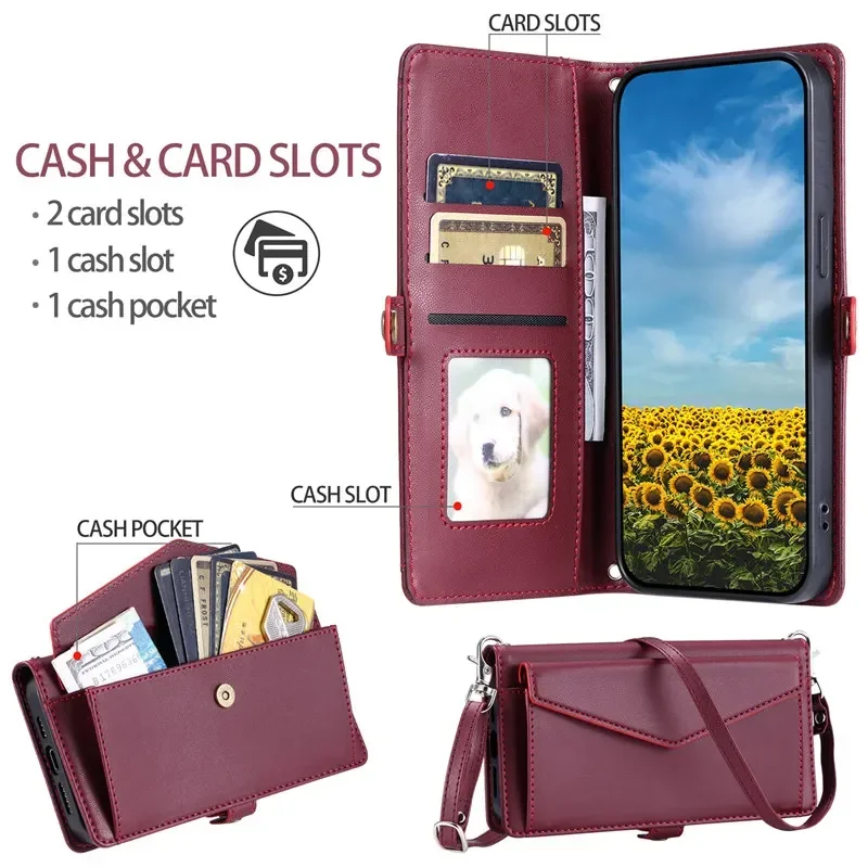 Lanyard Flip Leather Wallet Card Case Cover