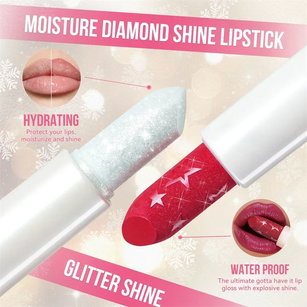 Lipstick set diamond pearlescent waterproof long lasting non-stick cup matte velvet shiny lip makeup set