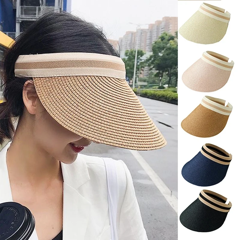 

Summer Empty Top Straw Hat for Women Girls Long Brim UV Protection Sunscreen Visors Cap Female Outdoor Beach Handmade Sun Hats