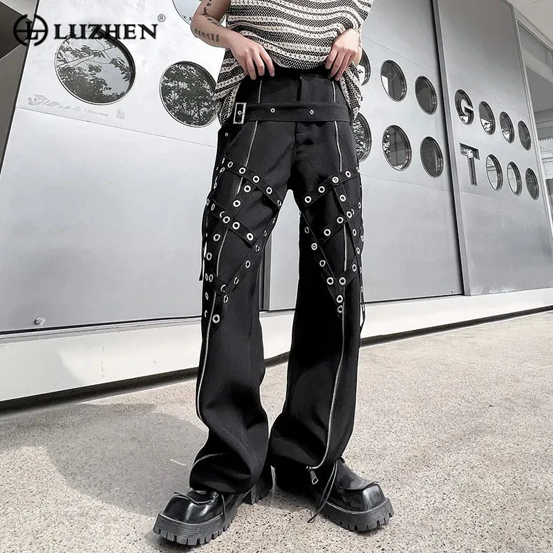 

LUZHEN Men Decorate Metal Design New 2023 Trendy Buckle Casual Pants High Quality Street Wear Personality Straight Pants 6df3d5