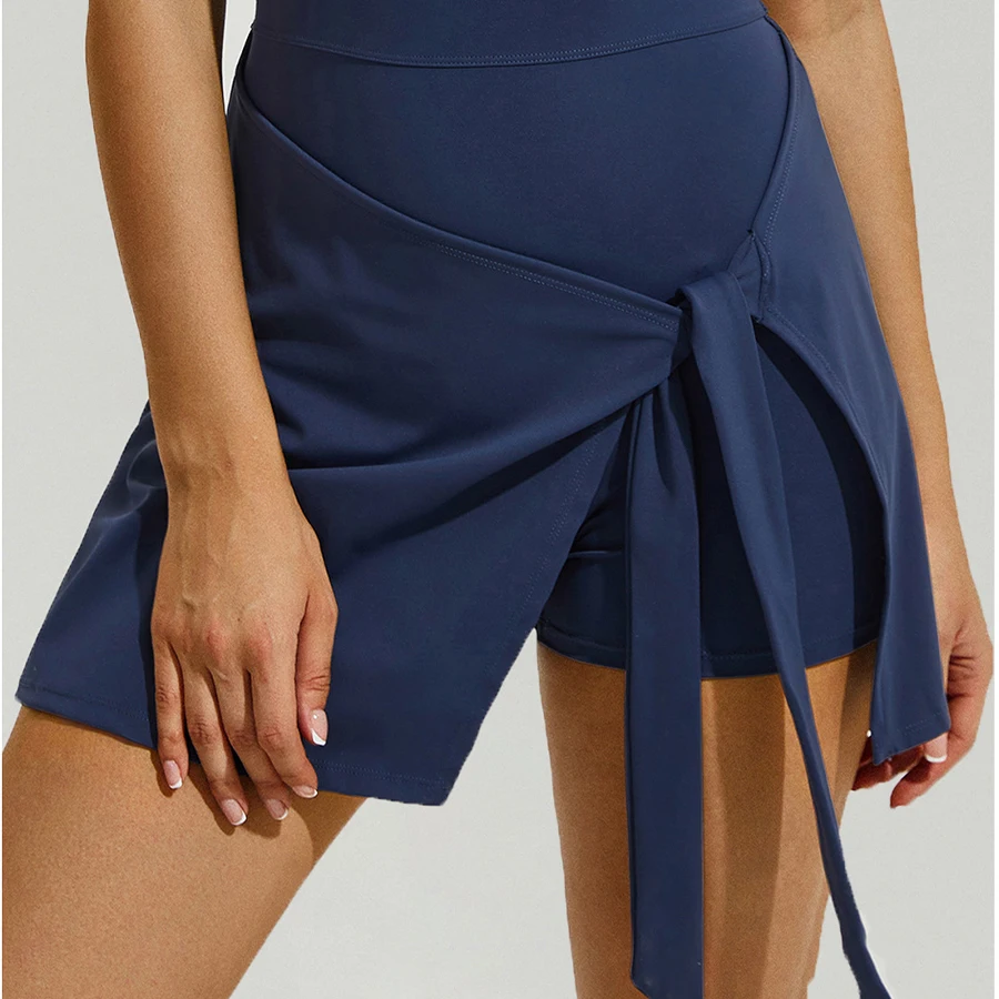 Women Sleeveless Tennis Dress Built In Shorts Golf Workout Sarong Wrap Backless Skirt Training Dancing Quick Drying Jumpsuit