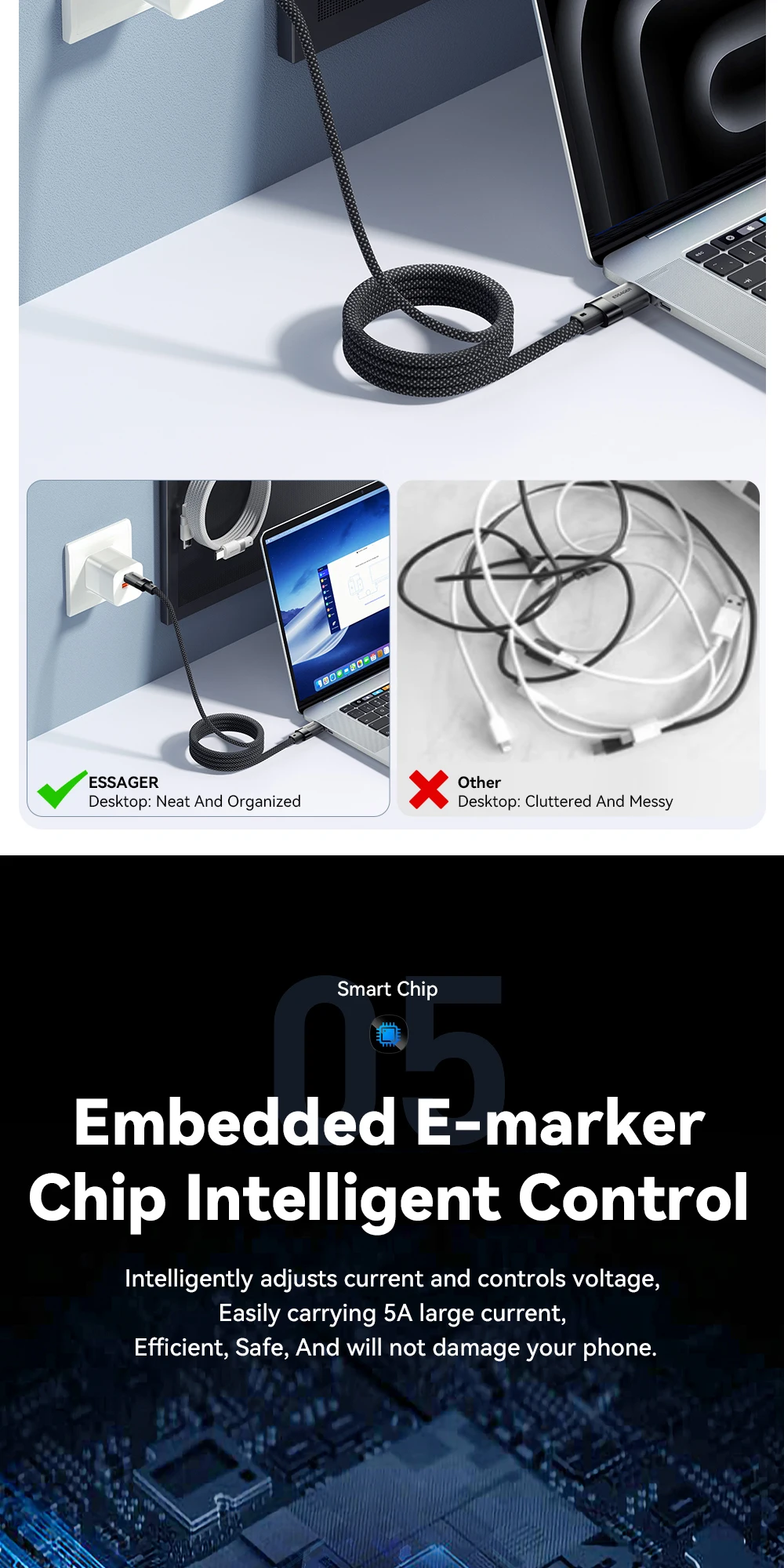 Essager USB C auf C 100 W magnetisches Schnellladekabel für iPhone 15 65 W Typ C auf C Datenladekabel für Laptop Samsung – Detail 5