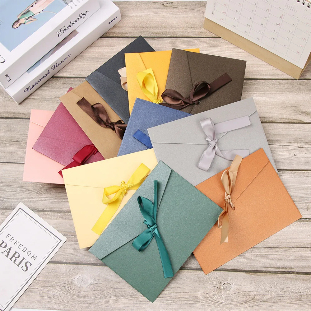 Envelope with Bow Ribbon Creative Greeting Card Bags Pearlescent Paper Envelop Wedding Invited Card Bag Gift 10Pcs kraft paper envelopes,mailing envelopes,mini envelopes,window envelopes,mailing bags,express bag,gift card envelopes