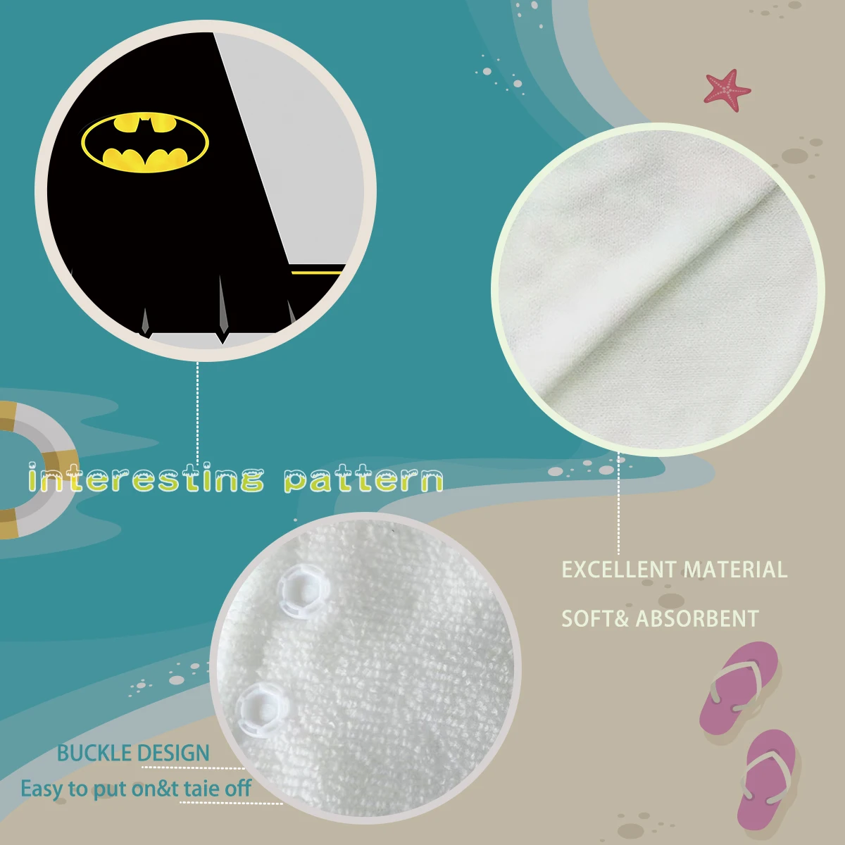 Description Picture 5 of item1pc Superhero Hooded Cape Digital Printing Adult Towel Bathrobe Quick Dry Skin-friendly Soft Terry Cloth Beach Pool Bathroom