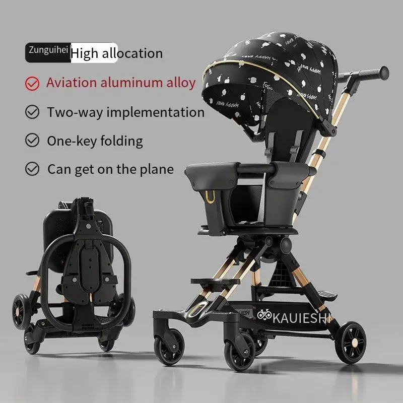 

High Landscape Stroller Newborn Travel Stroller Lightweight Folding Two-way Swivel Seat Boardable Four-wheeled Baby Stroller