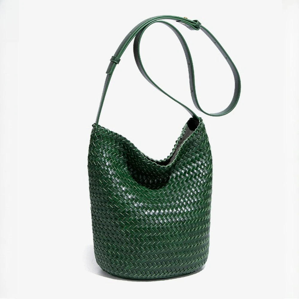 Borsa tote in tessuto per donna, piccole borse a secchiello intrecciate a mano, borsa a tracolla per pendolarismo e uso quotidiano - immagine 2