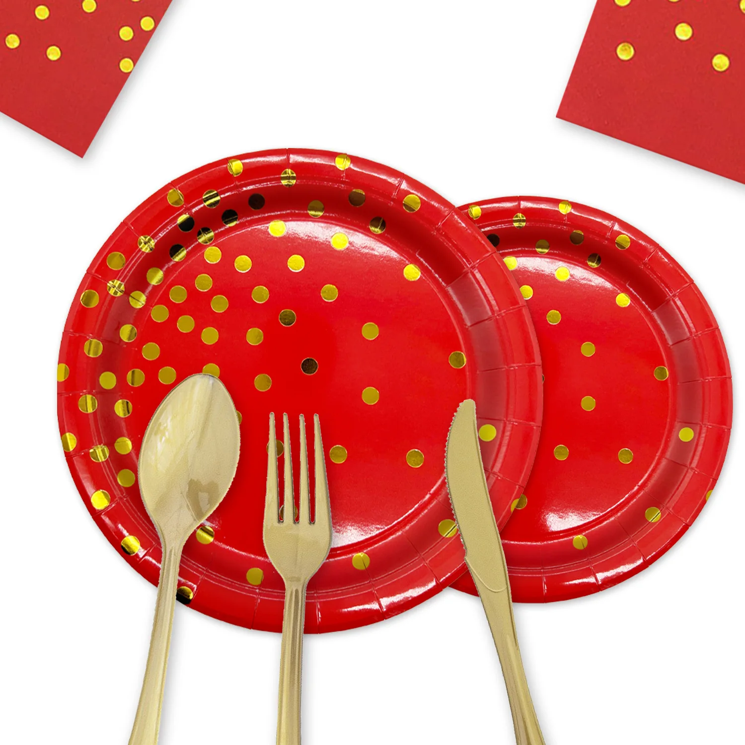 

24Pcs Gold Dot Red Disposable Plates Christmas Tablewares Dinning Table Decorations Wedding Birthday Party Supplies Xmas 2024