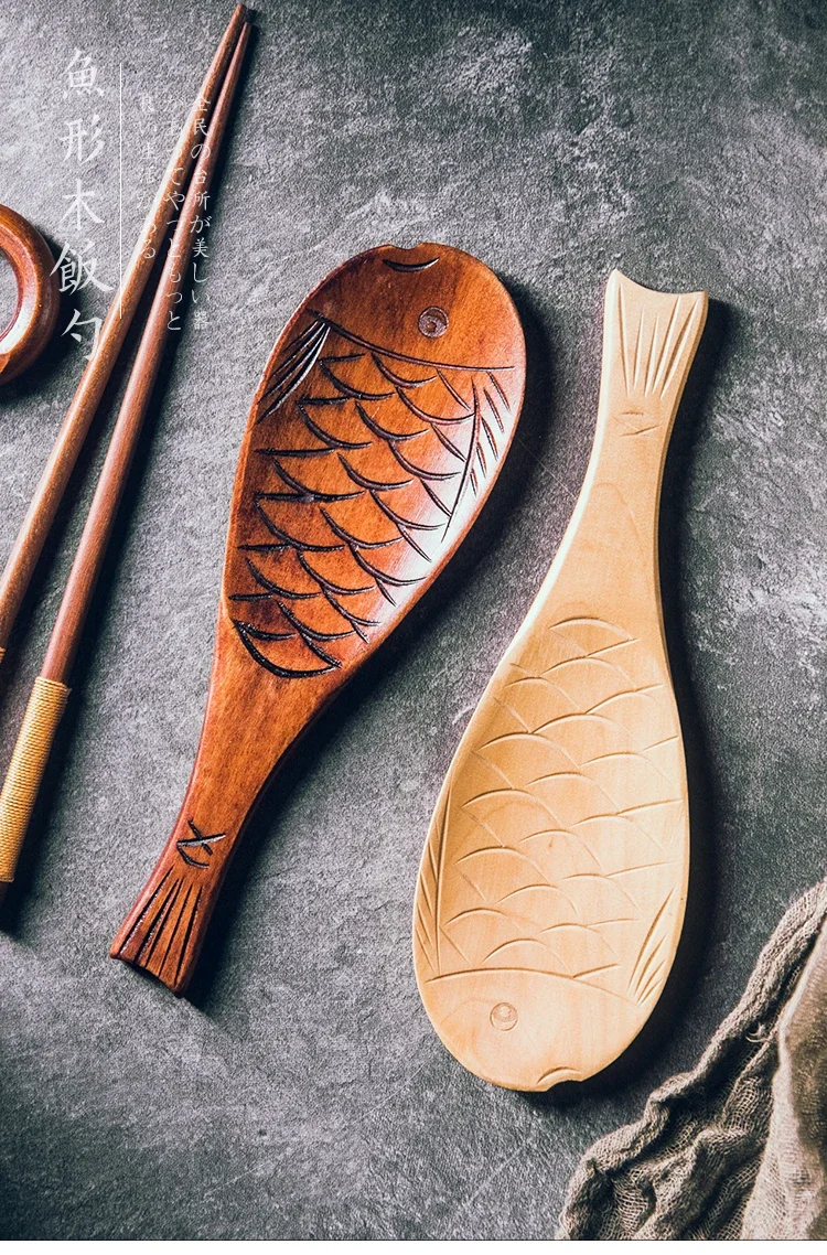 Fish shaped rice spoon Creative Japanese and Korean rice spatula household kitchen tableware wooden spoon