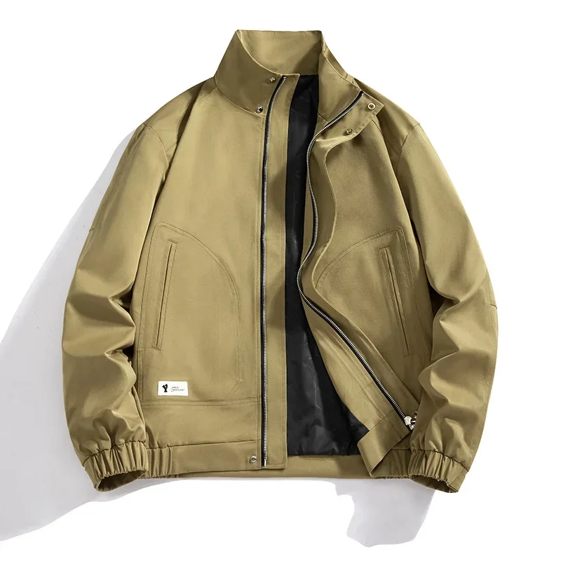 

2024 Spring and Autumn New Men's Jacket Solid Color Black Zipper Tide Brand Large Size 8Xl Loose Stand-Up Collar Coat Men Top