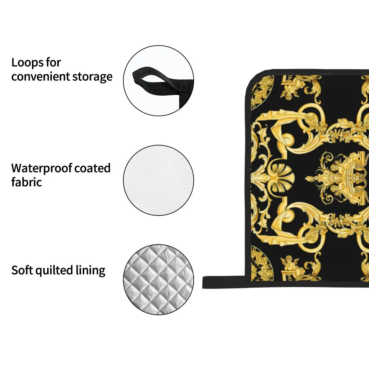 Silicone Oven Gloves Luxury Golden Europe Floral Oven Mitts and Pot Holders Sets of 4 for Baking Heat Resistant Baroque BBQ Kitchen Gloves Potholders silicone oven mitts,kitchen gloves,silicone oven gloves