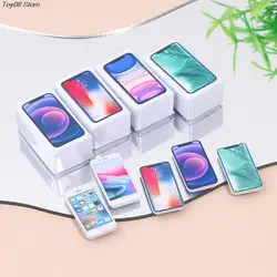 1PC 1:12 Miniature Dollhouse Mobile Phone Iphone Model IPhone Box For Barbies BJD OB11 Blyth Doll House Decoration Accessories