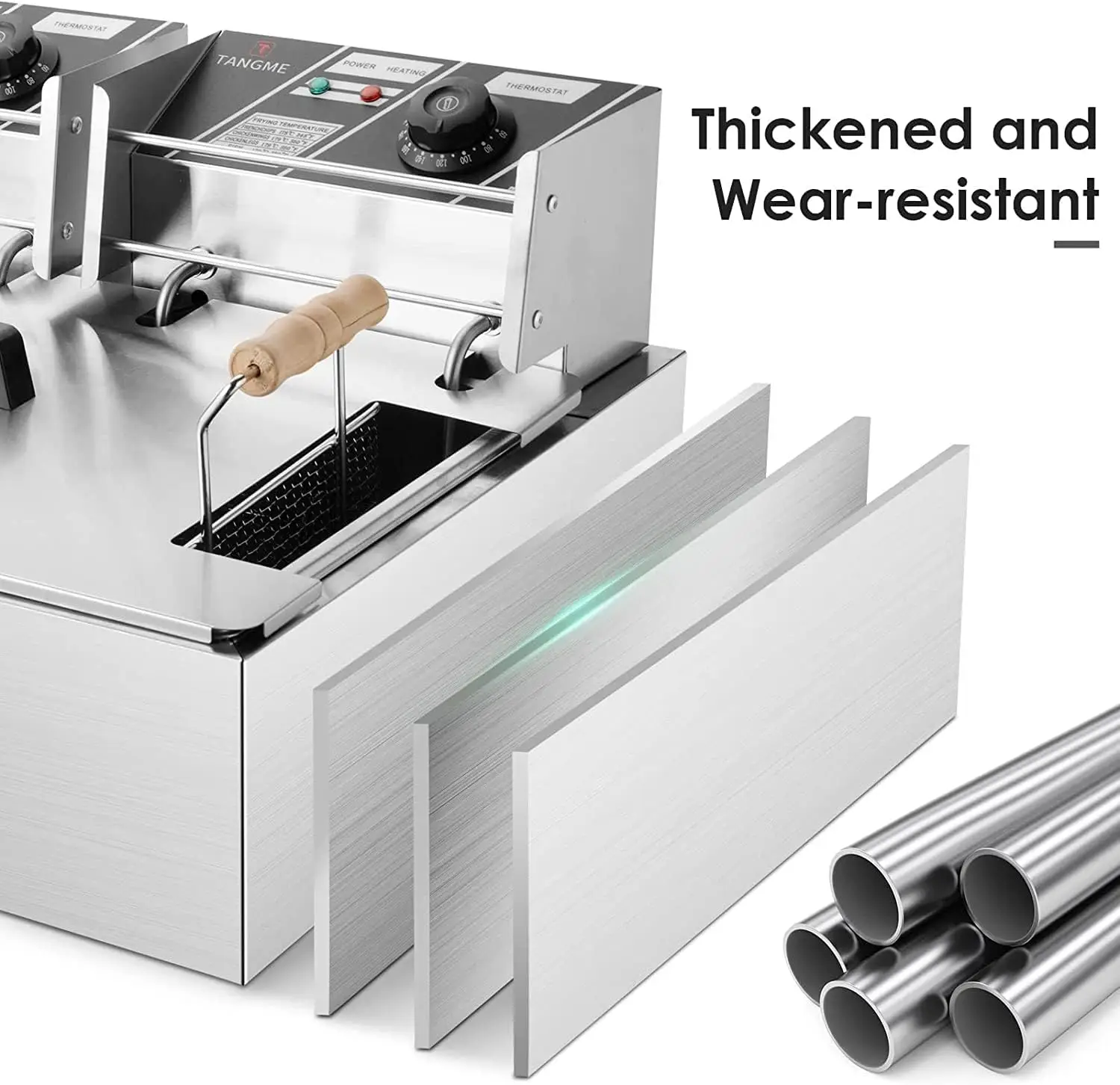 Commercial Deep Fryer 3400w Electric Turkey Fryer with 3 Baskets 22L/23.25Qt 1mm Thickened Stainless Steel Countertop