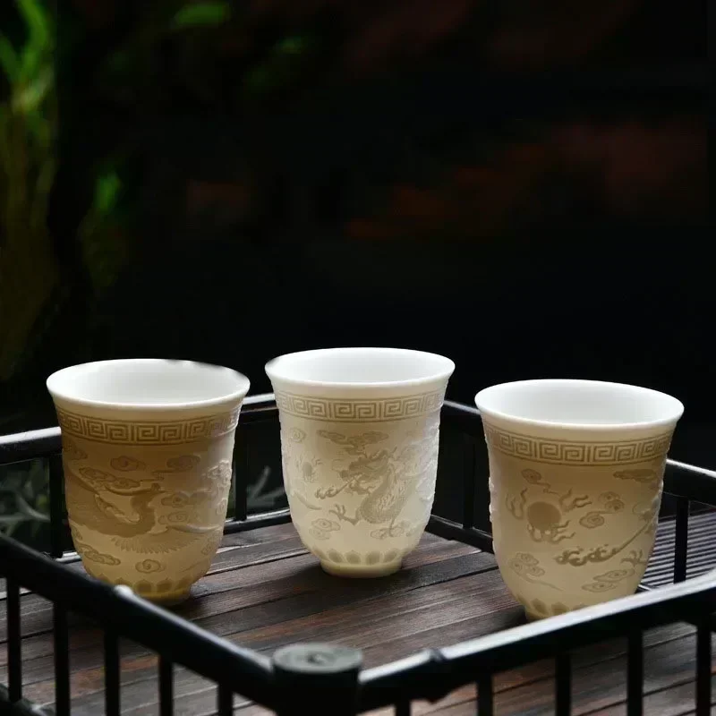 Boutique Ceramic Teacup Meditation Cup Handmade Three-dimensional Relief Tea Bowl Chinese Tea Set Accessories Master Cup tea cup insulated tea cup
