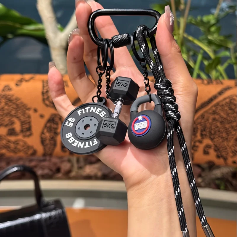 Sports Fitness Bag Pendant Backpack Decoration Gift Keychain Mobile Phone Lanyard Colorful Rope Cute Mini Dumbbell Bag Charms