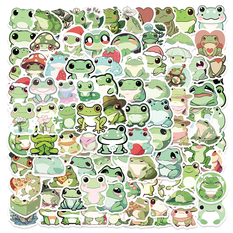 100PCS Cute Little Frog Stickers Cartoon Animal Waterproof Decals For ...